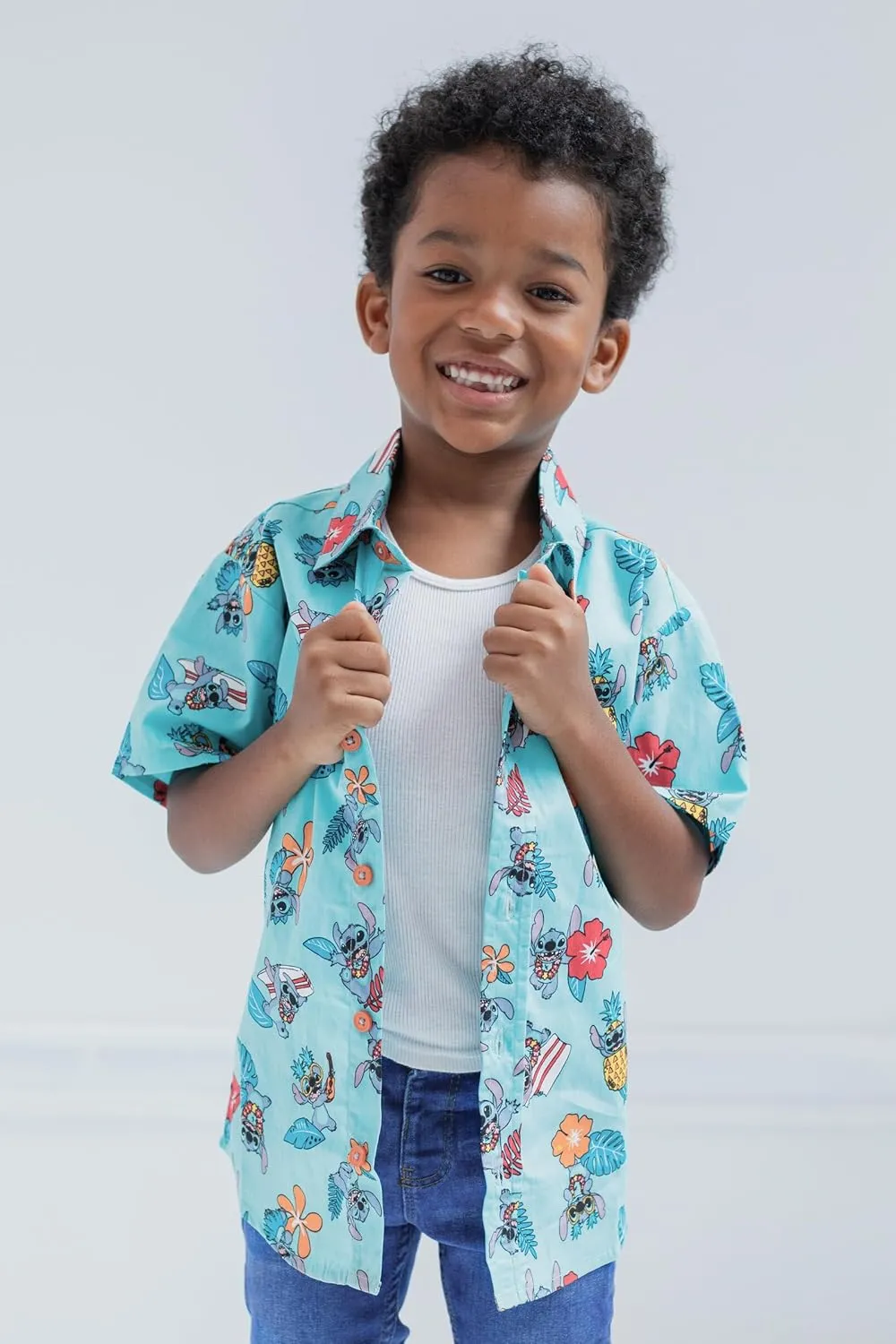 Disney Lilo & Stitch Mickey Mouse Lion King Simba Hawaiian Button Down Shirt Toddler to Big Kid