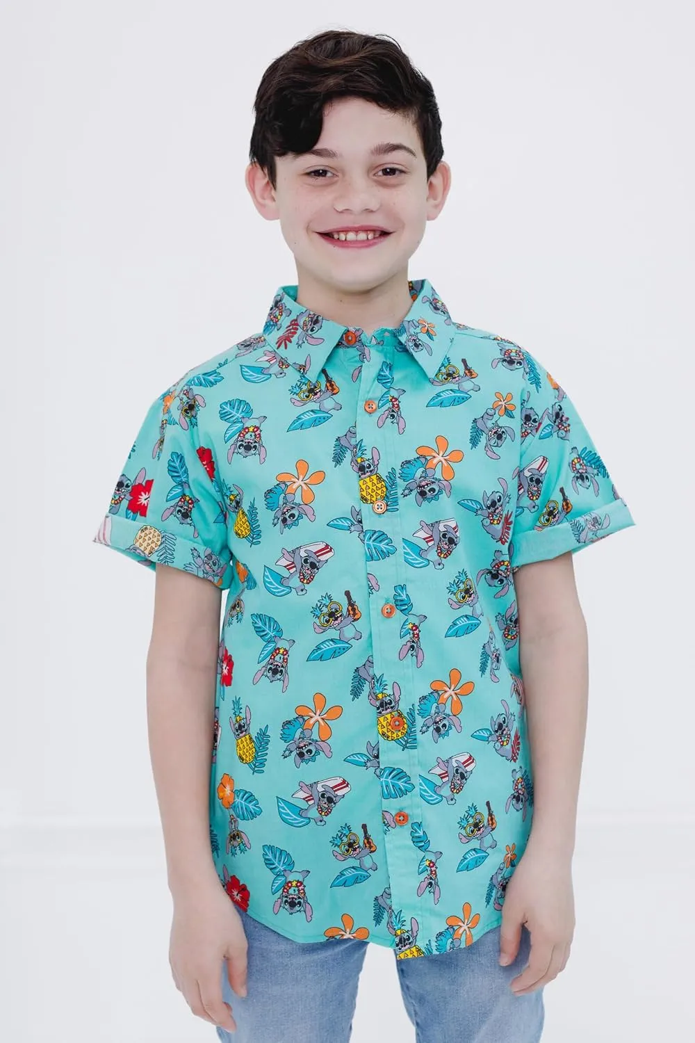 Disney Lilo & Stitch Mickey Mouse Lion King Simba Hawaiian Button Down Shirt Toddler to Big Kid