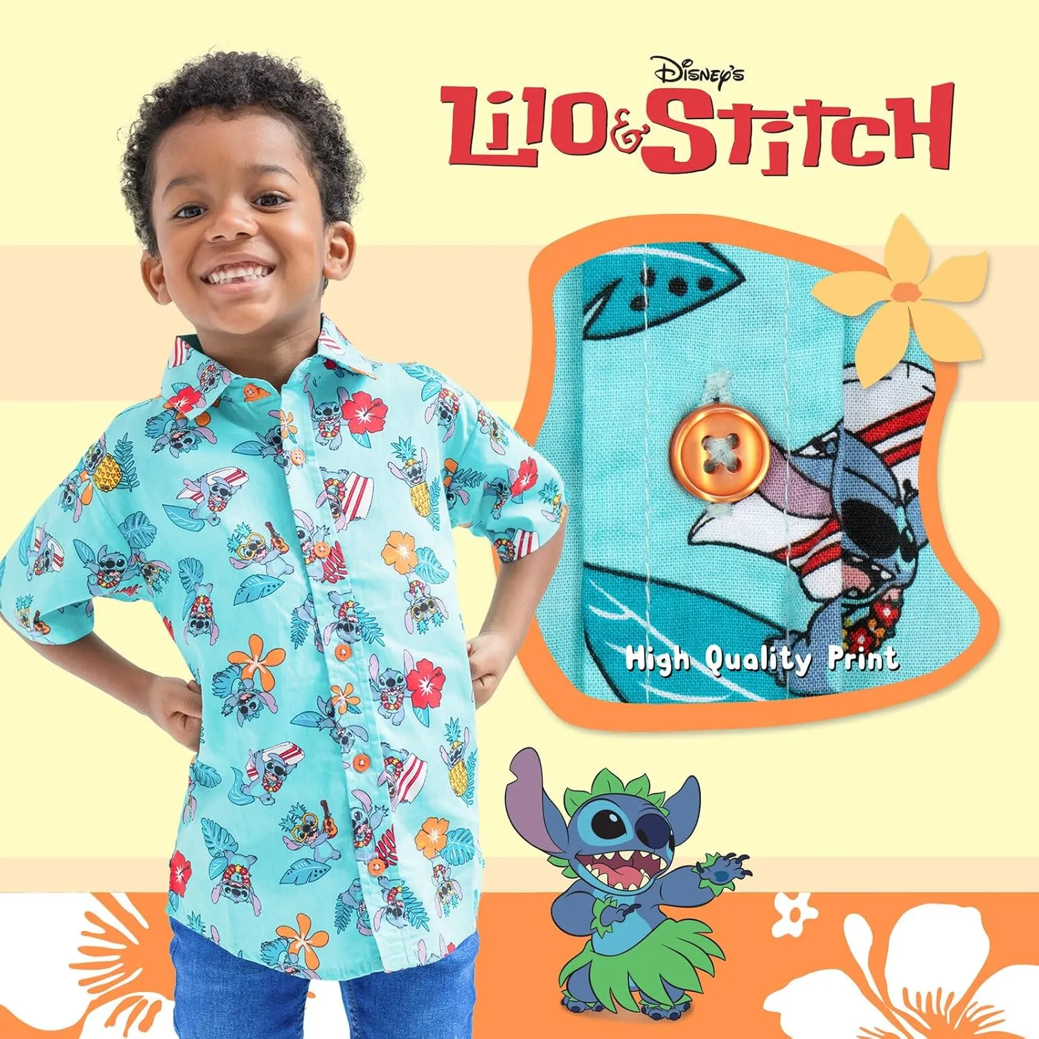 Disney Lilo & Stitch Mickey Mouse Lion King Simba Hawaiian Button Down Shirt Toddler to Big Kid