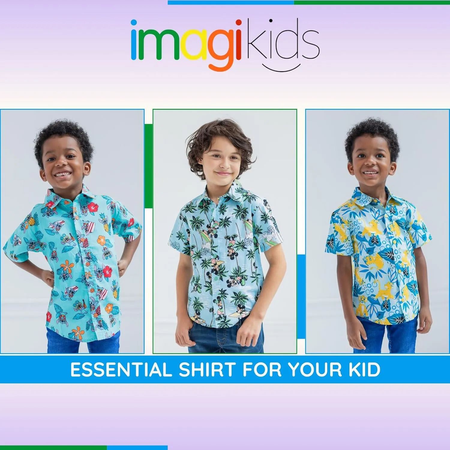 Disney Lilo & Stitch Mickey Mouse Lion King Simba Hawaiian Button Down Shirt Toddler to Big Kid