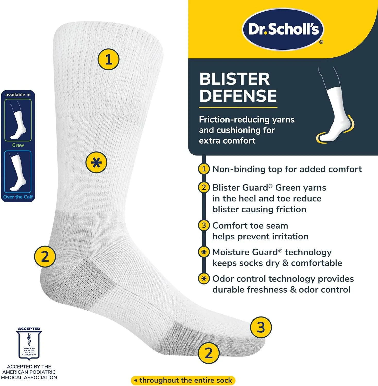 Dr. Scholl's Men's Advanced Relief Blisterguard Socks-2 & 3 Pair Packs-Non-Binding Cushioned Comfort