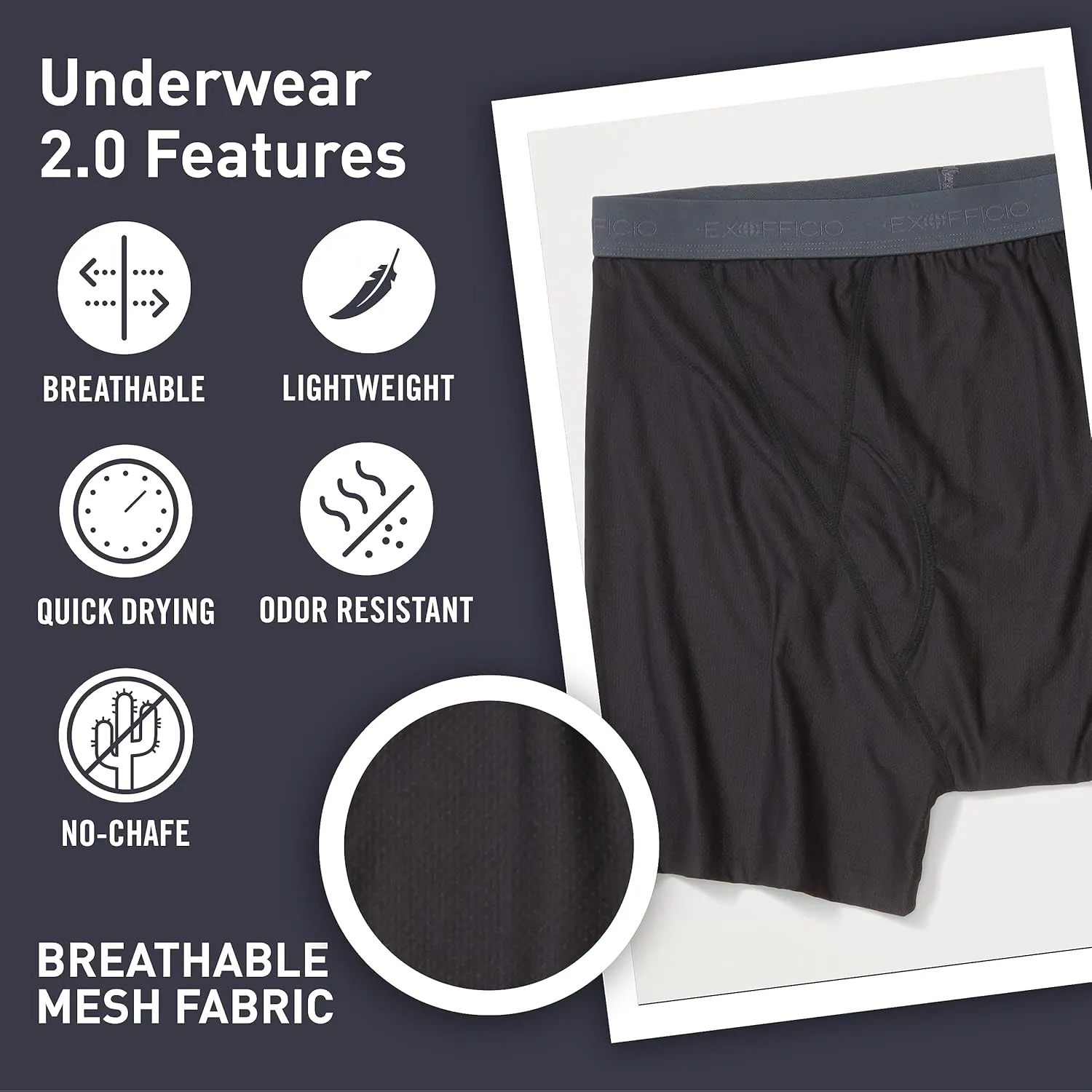 ExOfficio Men's Give-N-Go 2.0 Cool and Comfortable Boxer Briefs