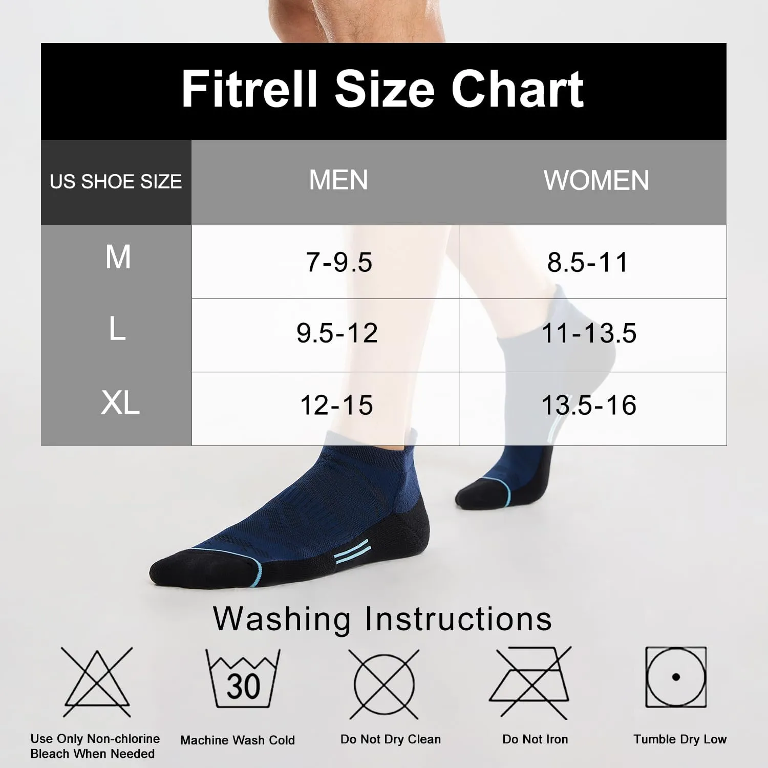FITRELL Men's 6 Pack Ankle Running Socks Low Cut Cushioned Athletic Sports Socks 7-9/9-12/12-15
