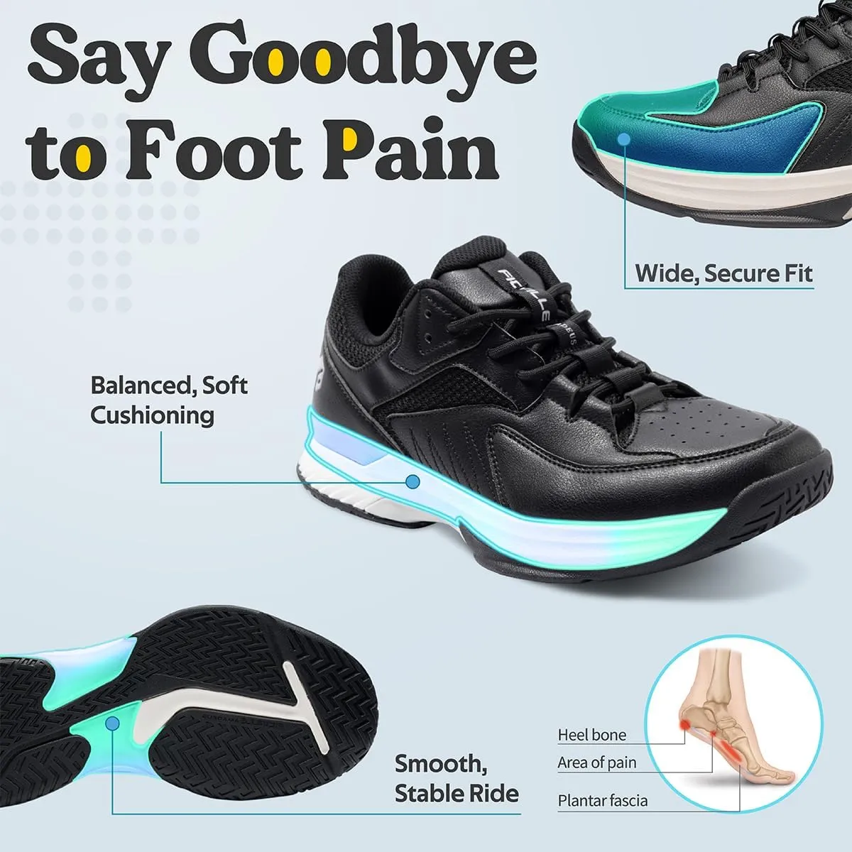 FitVille Men??s Wide Pickleball Shoes All Court Tennis Shoes with Arch Support for Plantar Fasciitis