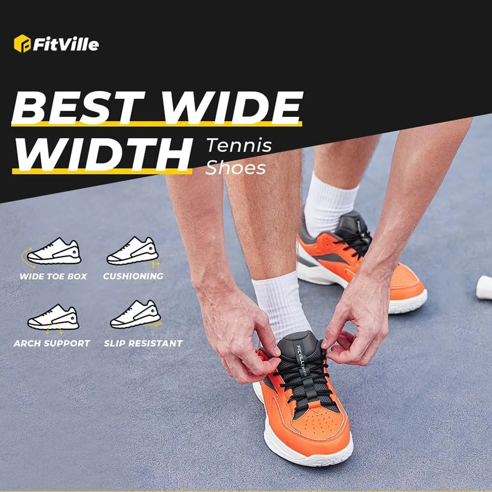 FitVille Men??s Wide Pickleball Shoes All Court Tennis Shoes with Arch Support for Plantar Fasciitis