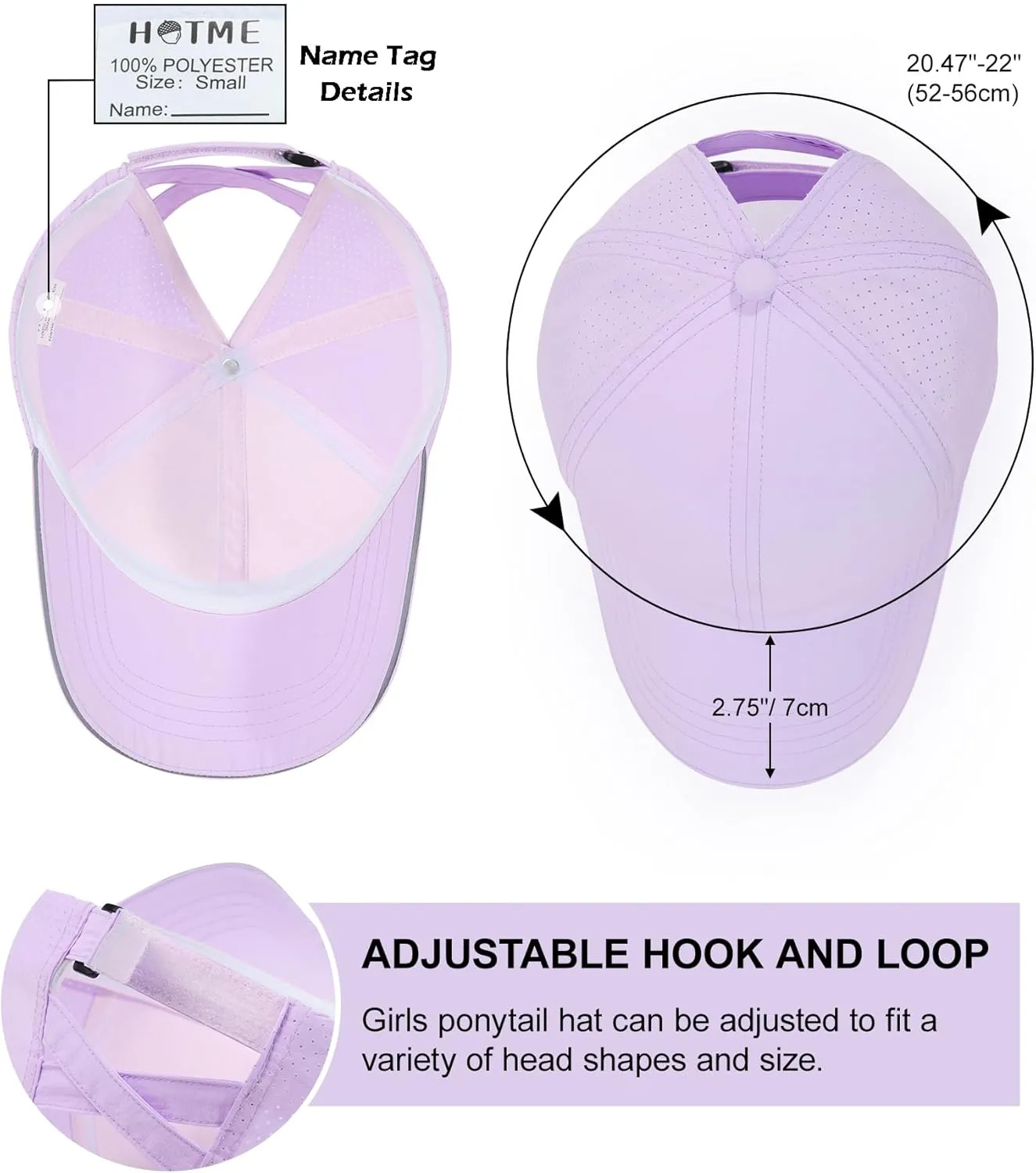 Girls Criss Cross Ponytail Hat Reflective Baseball Cap Kids Lightweight Quick Drying Outdoor Mesh Sports Hat Age 7-12