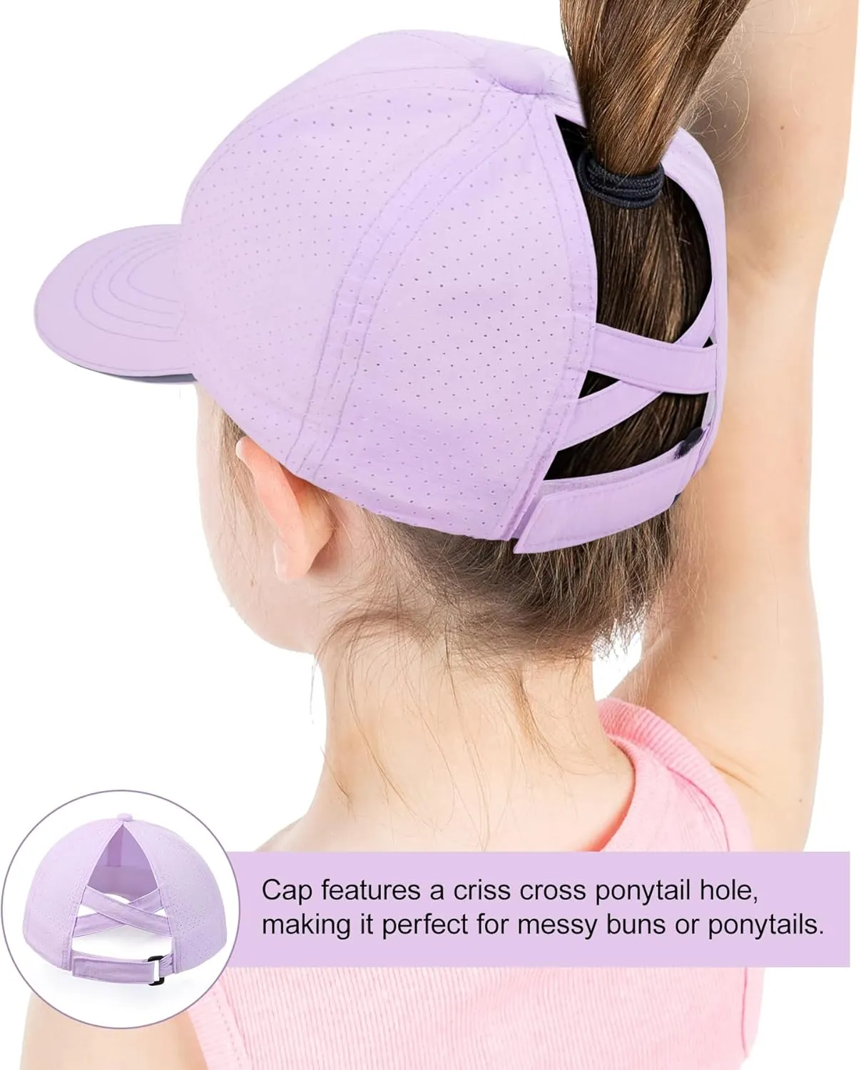 Girls Criss Cross Ponytail Hat Reflective Baseball Cap Kids Lightweight Quick Drying Outdoor Mesh Sports Hat Age 7-12