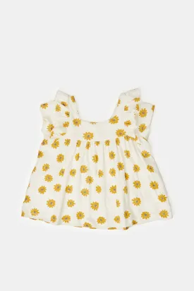 Infant Girls Ivory All Over Floral Print Blouse