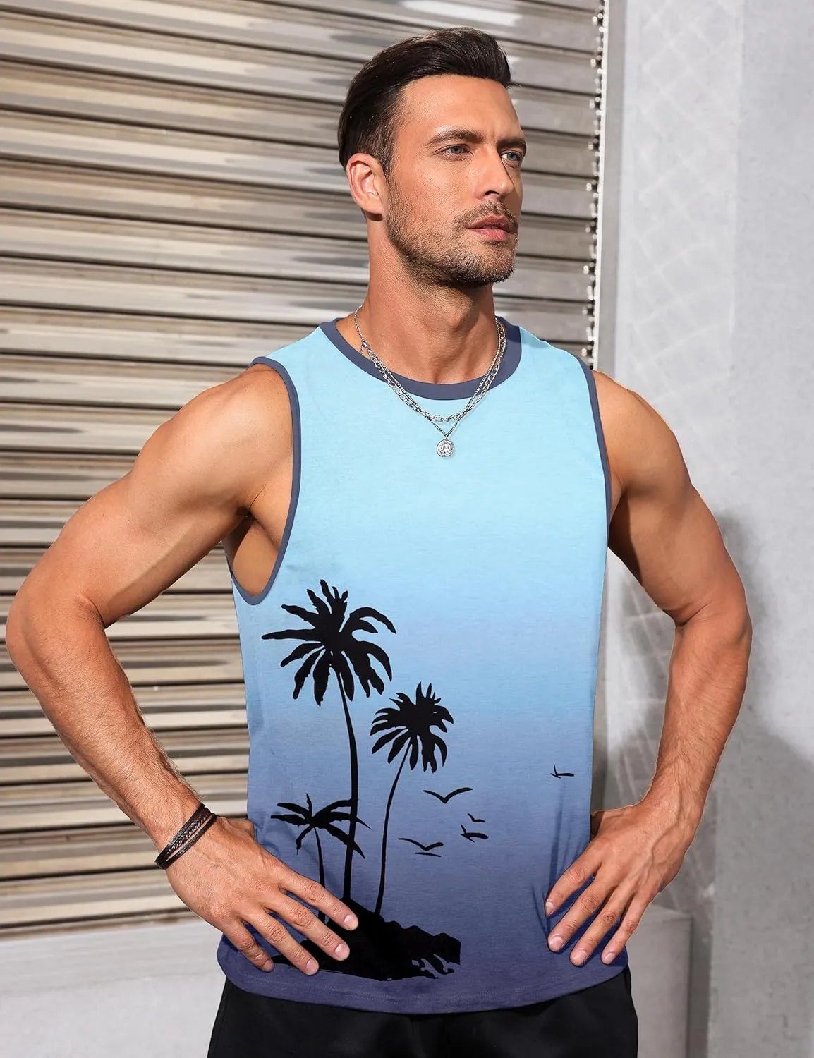 Mens Graphic Tank Tops Sleeveless Muscle Shirts Beach Hawaiian Coconut Tree Patriotic Tank Tops