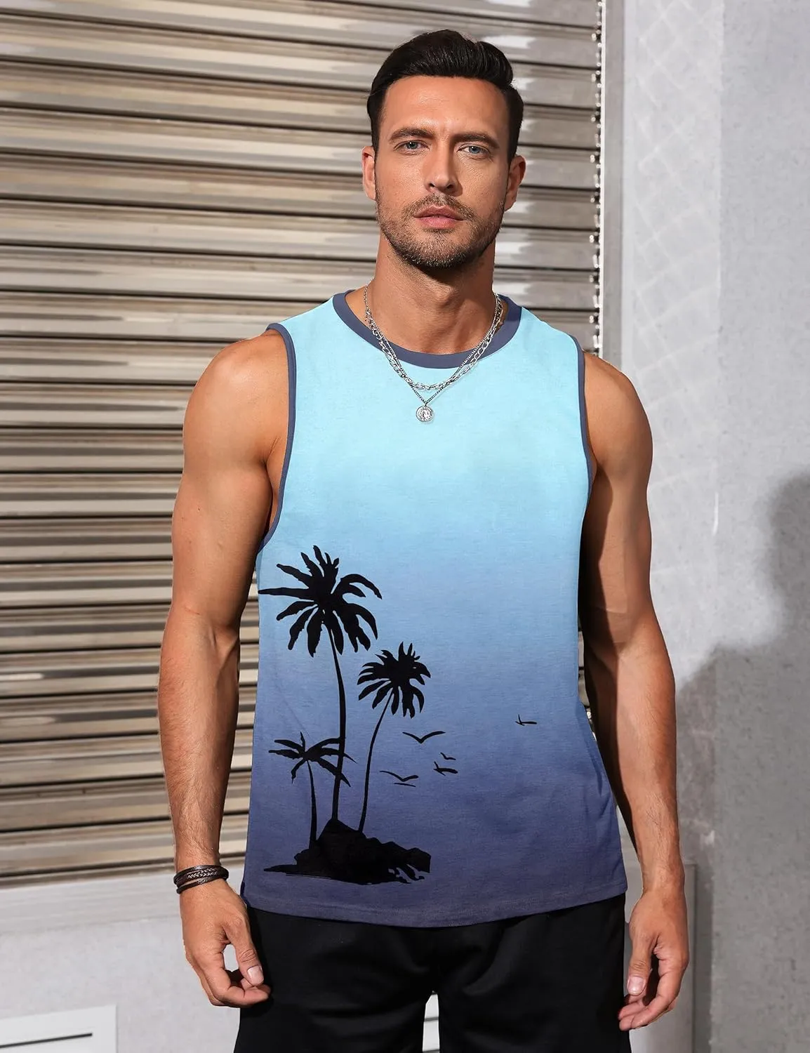 Mens Graphic Tank Tops Sleeveless Muscle Shirts Beach Hawaiian Coconut Tree Patriotic Tank Tops