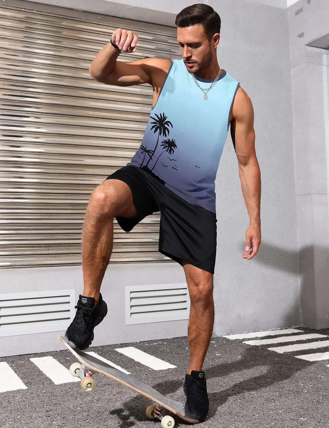 Mens Graphic Tank Tops Sleeveless Muscle Shirts Beach Hawaiian Coconut Tree Patriotic Tank Tops