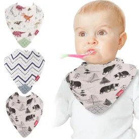 Nuby Baby Bibs - 3 Pc Muslin Bibs - Reversible 100% Natural Cotton Teething Accessory for Girls and Boys, Baby Essentials