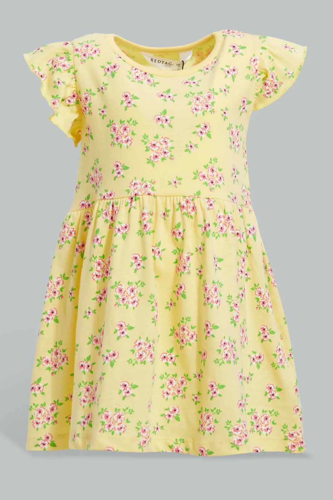 Pink And Yellow Floral Dress For Baby Girls (2 Piece)