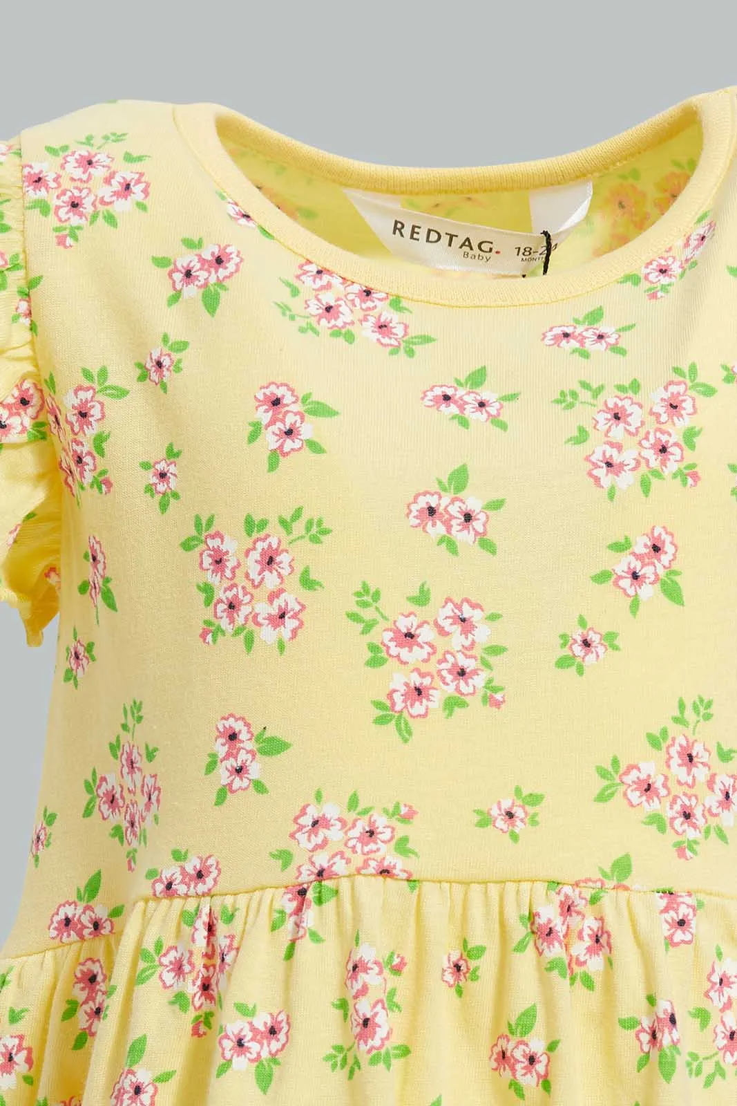 Pink And Yellow Floral Dress For Baby Girls (2 Piece)