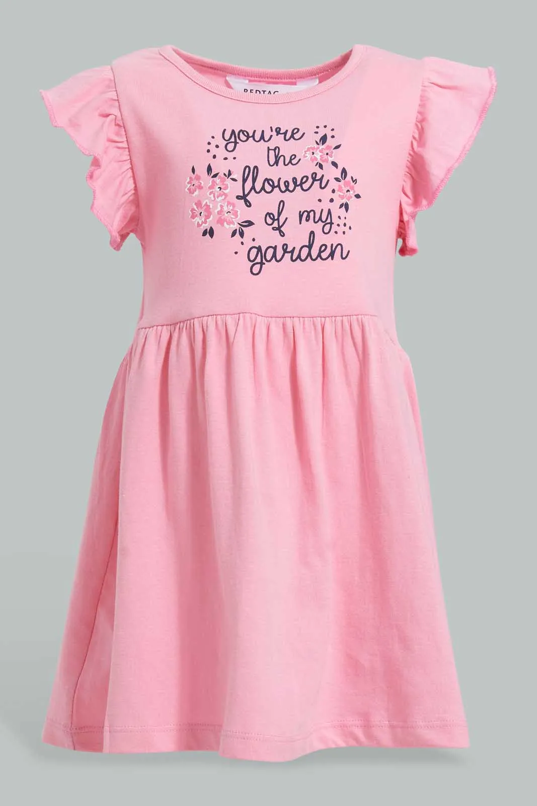 Pink And Yellow Floral Dress For Baby Girls (2 Piece)