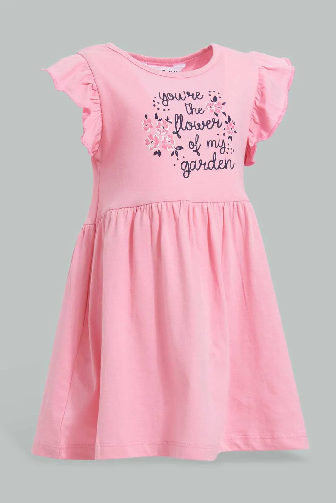 Pink And Yellow Floral Dress For Baby Girls (2 Piece)