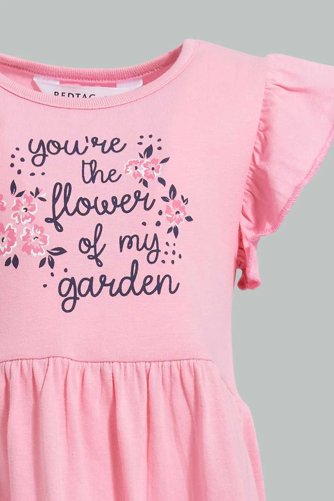 Pink And Yellow Floral Dress For Baby Girls (2 Piece)