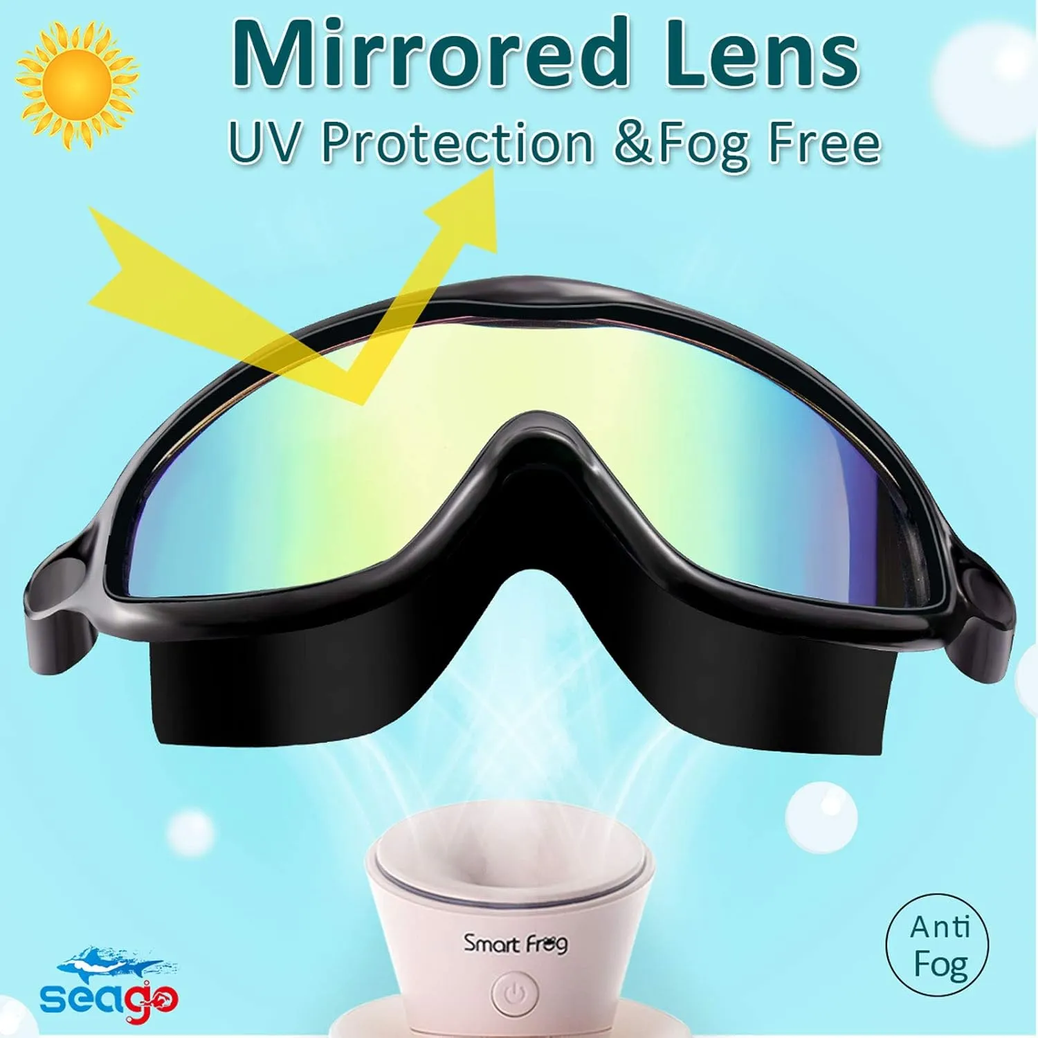 Seago Swim Goggles 2 Pack Anti-Fog Anti-UV Wide View Swimming Goggles for Kids 3-15