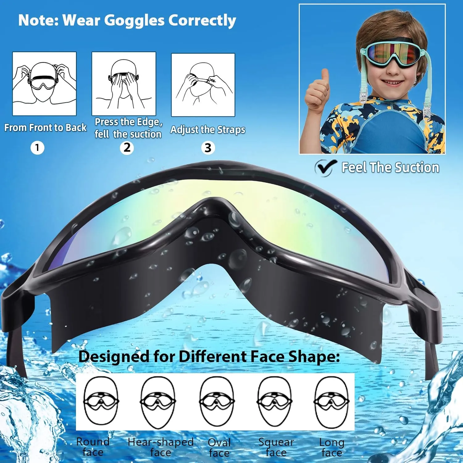 Seago Swim Goggles 2 Pack Anti-Fog Anti-UV Wide View Swimming Goggles for Kids 3-15
