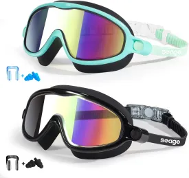 Seago Swim Goggles 2 Pack Anti-Fog Anti-UV Wide View Swimming Goggles for Kids 3-15