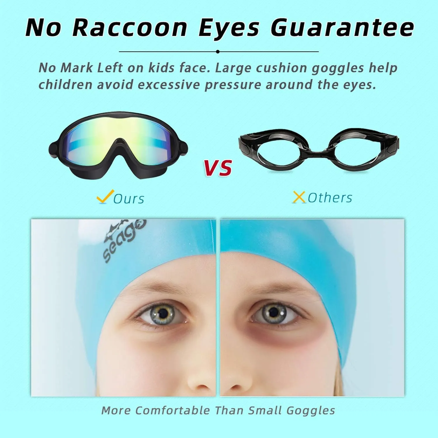 Seago Swim Goggles 2 Pack Anti-Fog Anti-UV Wide View Swimming Goggles for Kids 3-15
