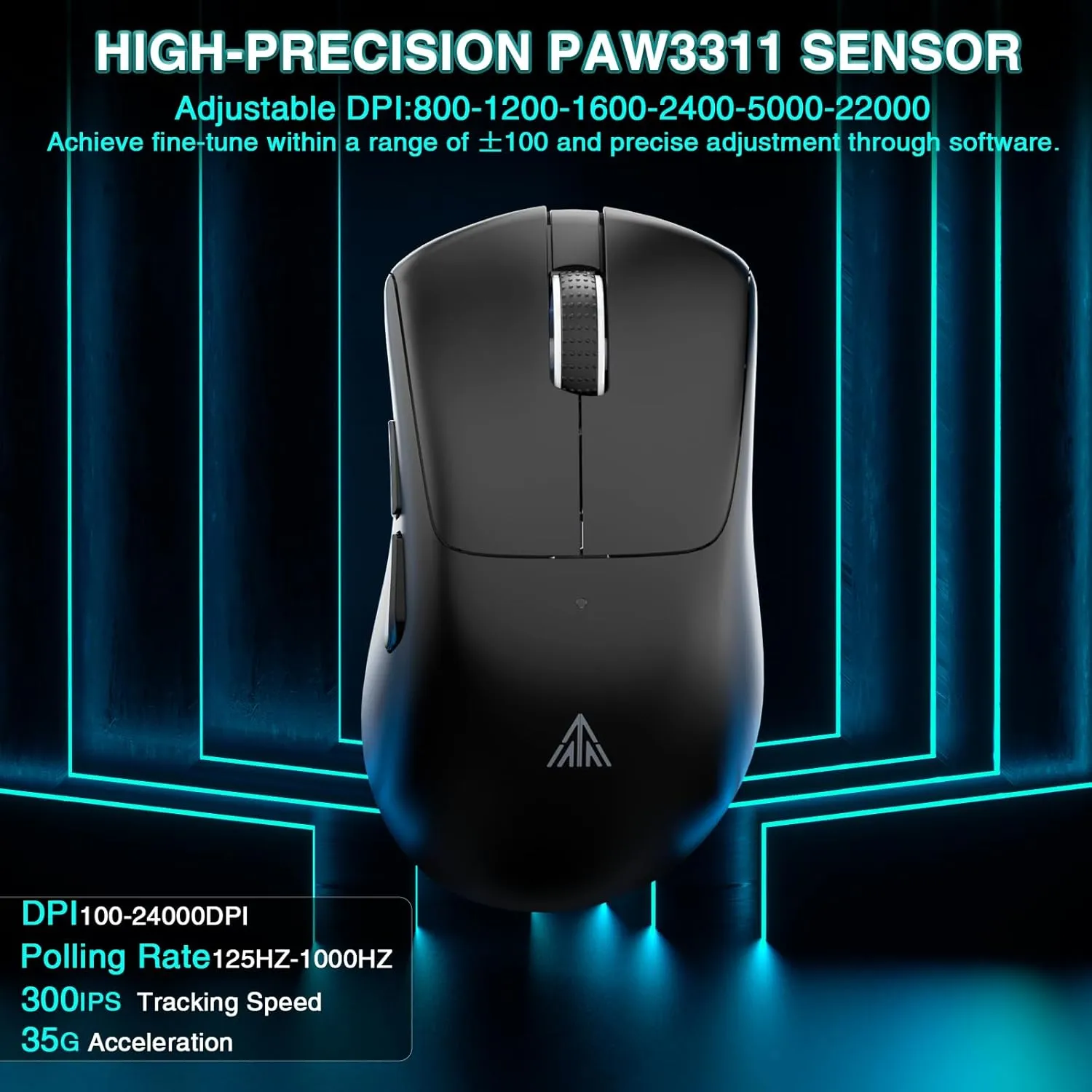 SM805 Lightweight Wireless Gaming Mouse,24000 DPI,Tri-Modes Connection,BT5.0/Type-C Wired/2.4G Wireless Mouse Gaming with 2 Side Buttons, Engineering Grip Custom Mouse for Gamer,Black