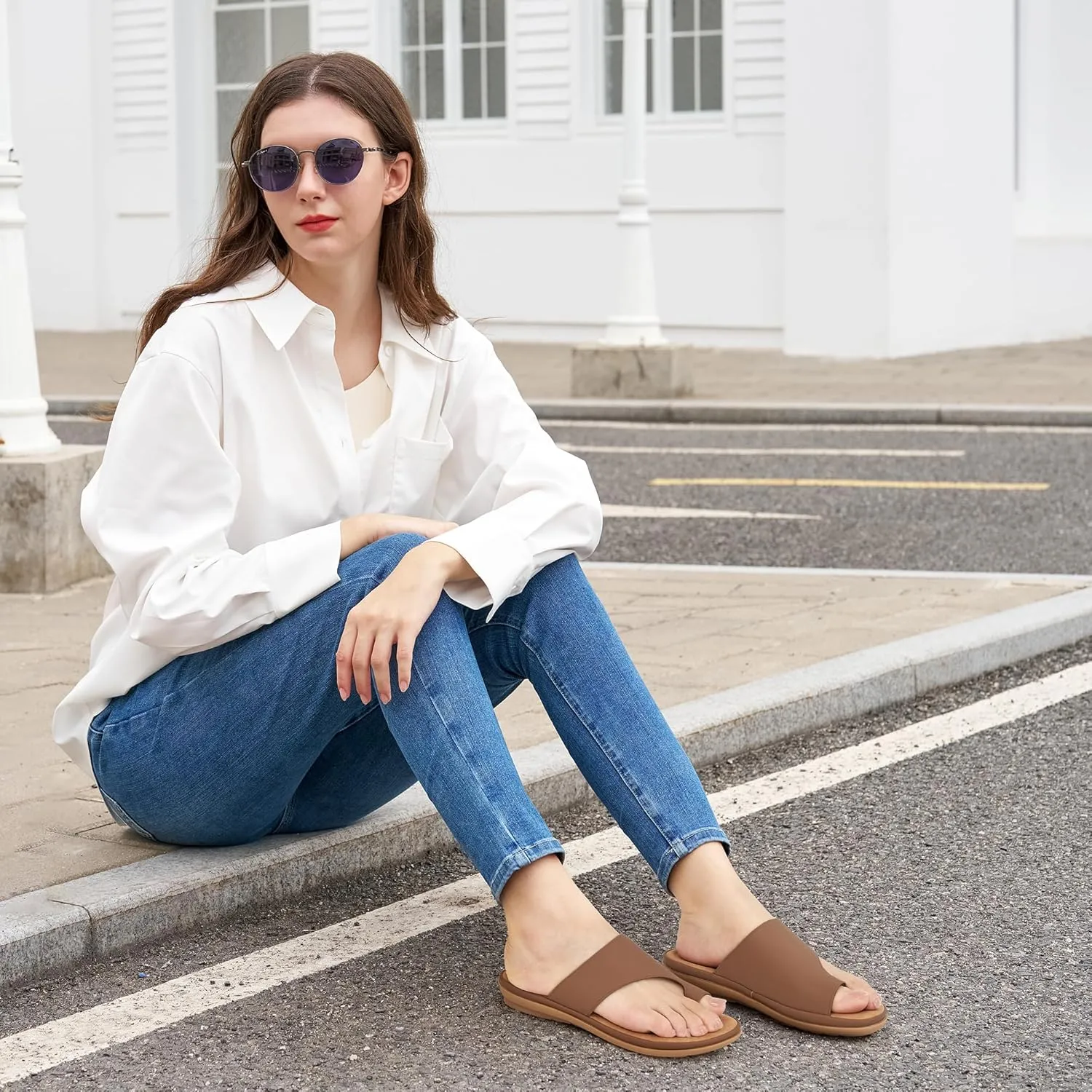 Summer Flat Sandals for Women: Comfortable Walking Dressy Slides for 2025 - Ladies Orthopedic Casual Shoes Indoor Outdoor