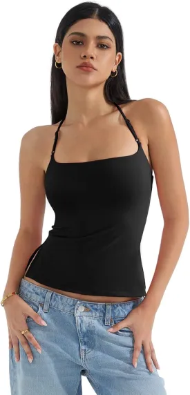 SUUKSESS Women Halter Double Lined Tank Top Backless Going Out Camisole Crop Top