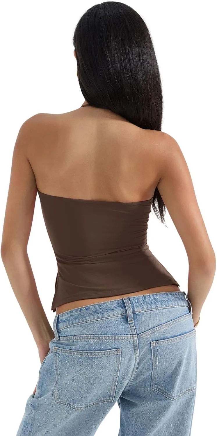 SUUKSESS Women Halter Double Lined Tank Top Backless Going Out Camisole Crop Top