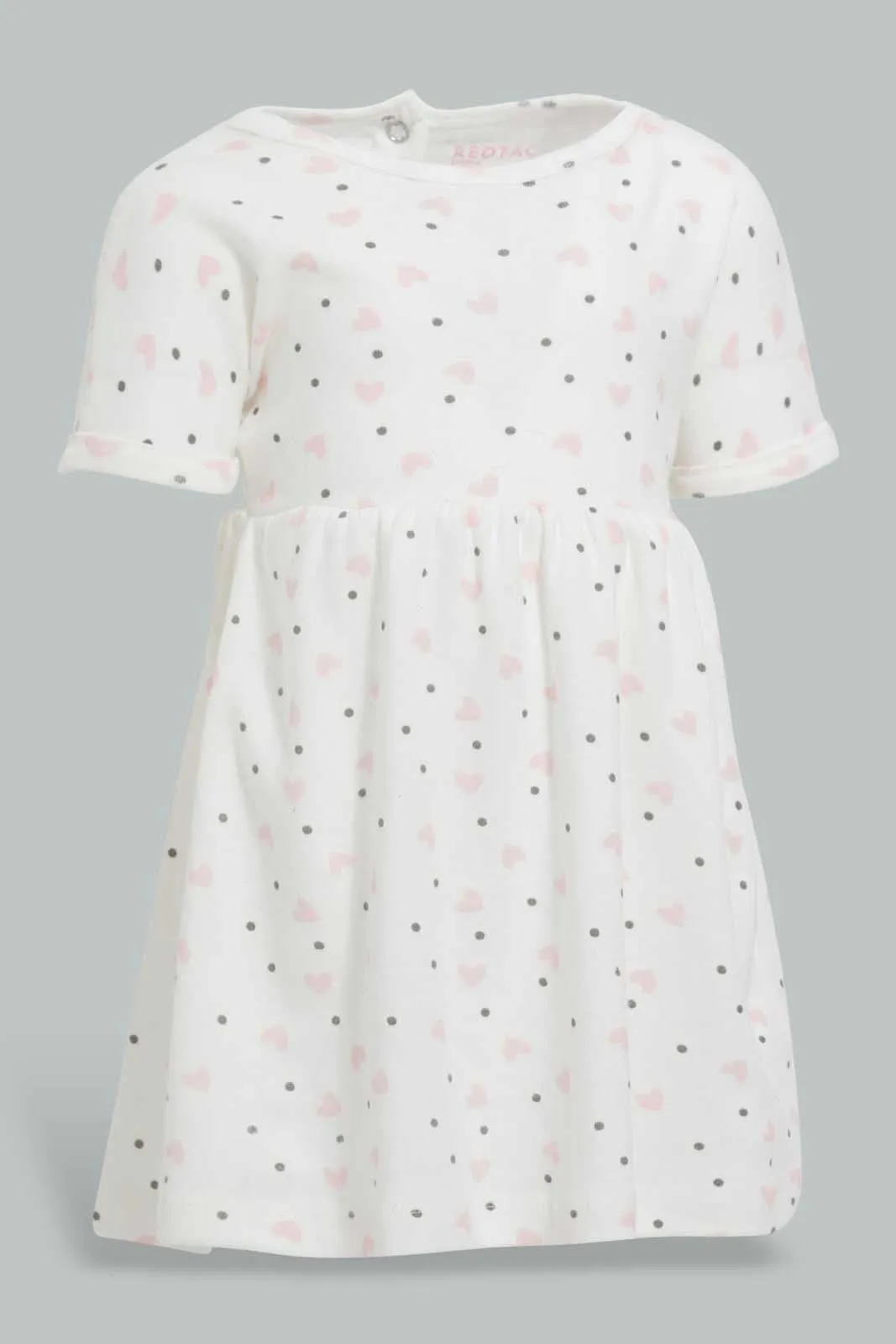 White Heart Print Dress For Babies